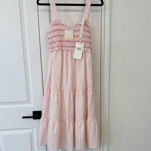 Dondolo Ananas Smocked Pink Striped Dress